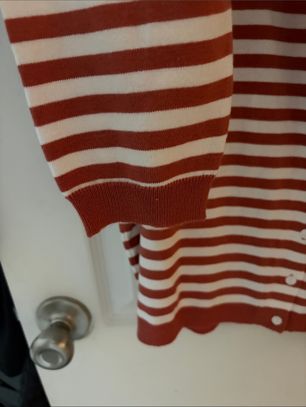 Striped Button-Front Cardigan Sweater — Rust & Cream - Picture 3 of 4